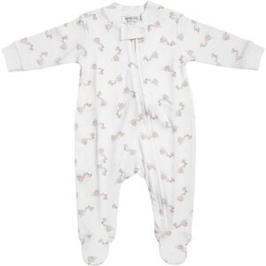 Magnolia Baby Stork Print Pima Cotton Zipper Footie Sleeper White Pink Newborn